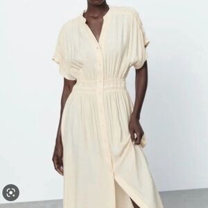 Zara Wrinkle Look Rustic Midi Dress - Ecru - size xl